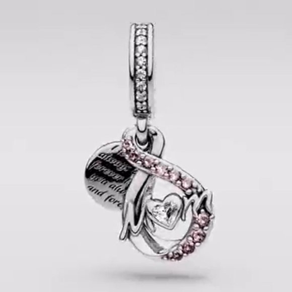Mom Infinity Double Dangle Bracelet Charm - S925 Sterling Silver Fits Pandora - Picture 1 of 5